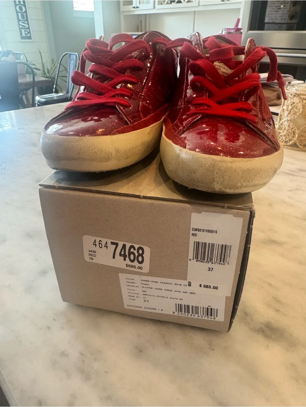 Golden Goose Super Star Red Glitter Low-Top Sneakers